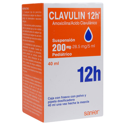 CLAVULIN 12H PEDIATRIC ORAL SUSPENSION AMOXICILLIN-POTASSIUM CLAVULANATE 200/28.5MG/5ML 40ML