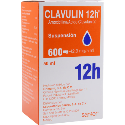 CLAVULIN 12H ORAL SUSPENSION AMOXICILLIN-POTASSIUM CLAVULANATE 600/42.9MG/5ML 50ML